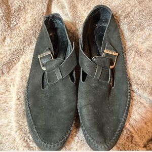 Clarks Black Leather/Suede Women's Slip-On Loafers Vintage Retro Bickercore